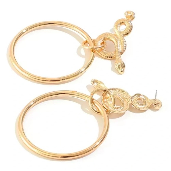 Anthropologie Serpenti Gold Snake Hoop Earrings - Picture 9 of 13